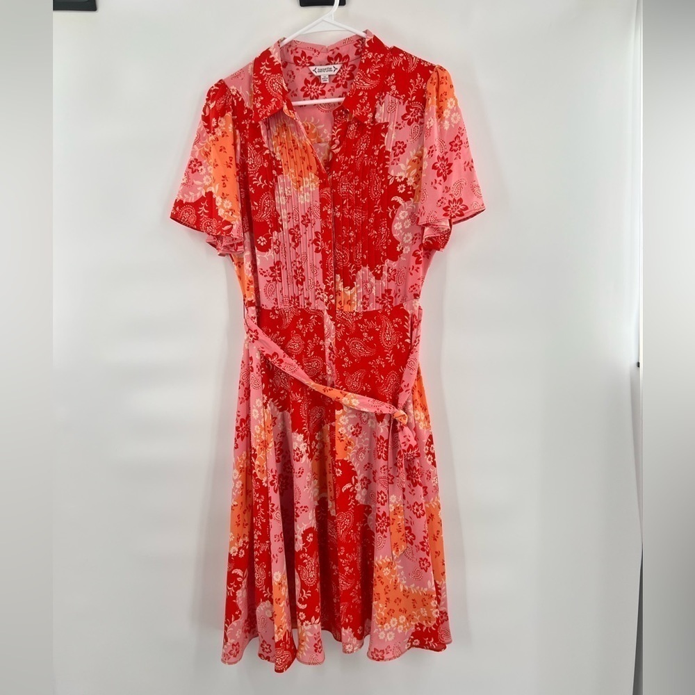 Nanette Lepore red pink belted floral dress size 10